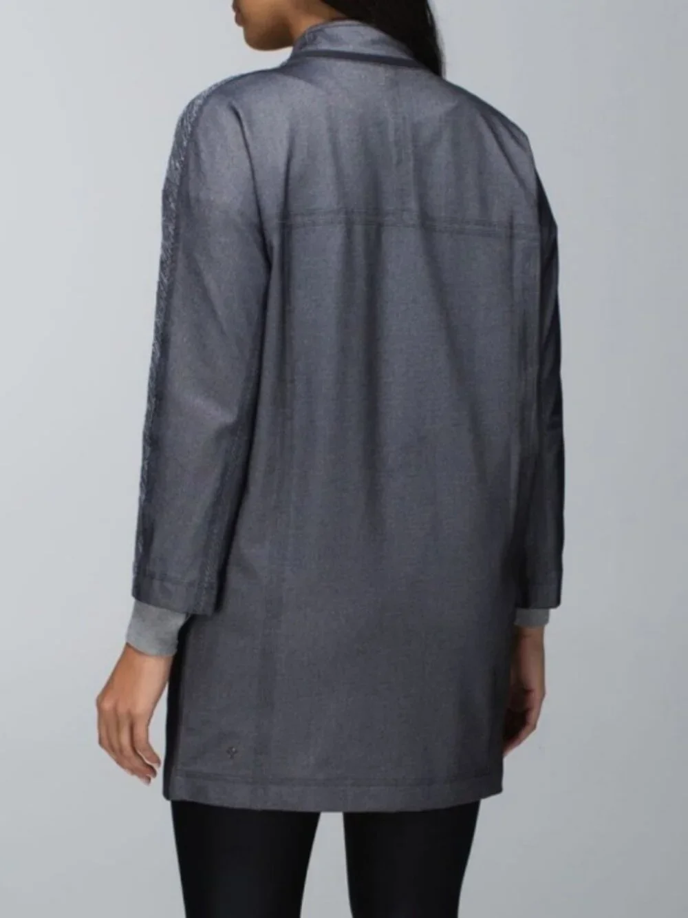 Lulu Cocoon Car Coat Coco Pique Black Long Jacket